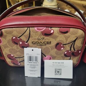 Coach Cherry Print Crossbody Bag - Red and Brown